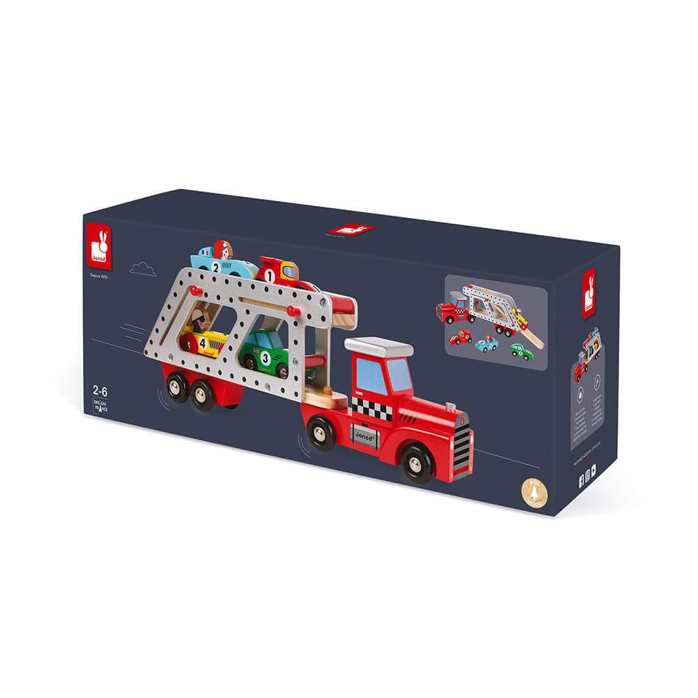 Story Camion Trasportatore con 4 Auto in legno Janod