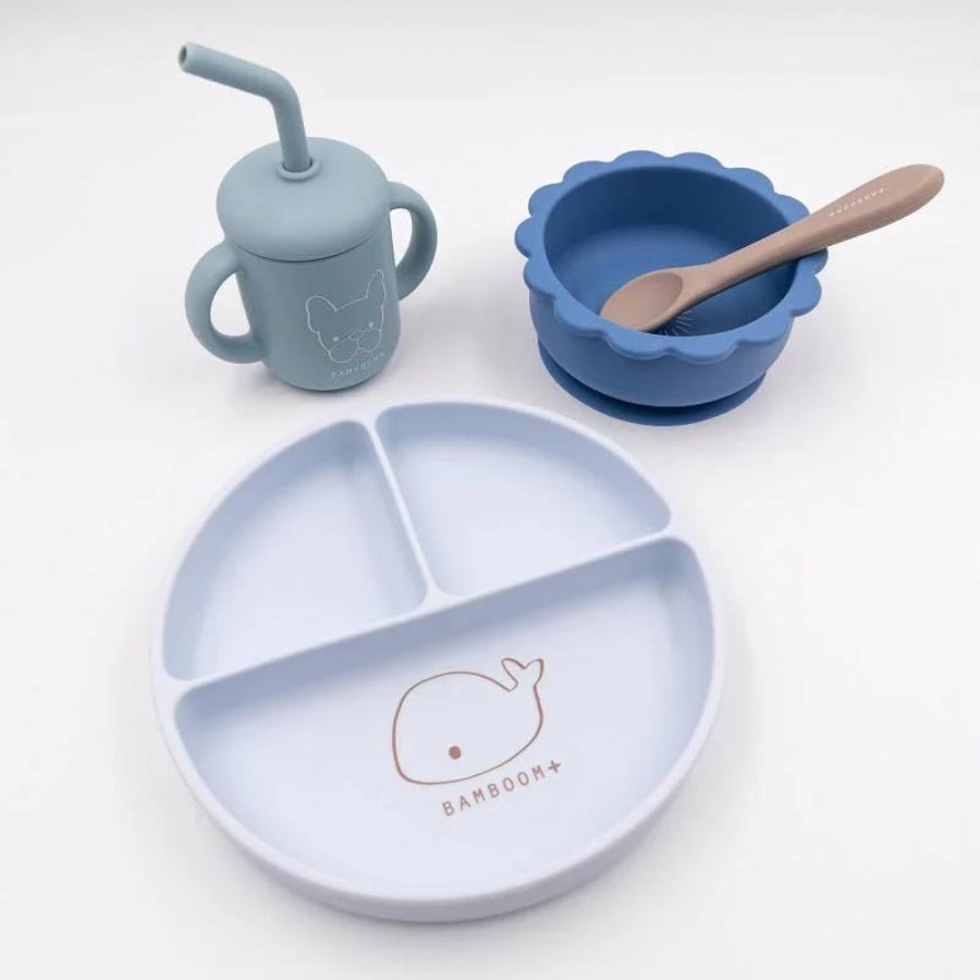 Set Pappa Bimbo in Silicone Bamboom (piatto, scodella, cucchiaio, bicchiere)