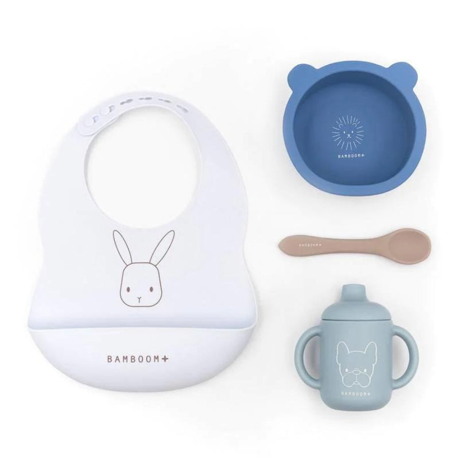 Set Pappa Baby in Silicone Bamboom (bavaglino, scodella, cucchiaio, bicchiere con beccuccio)