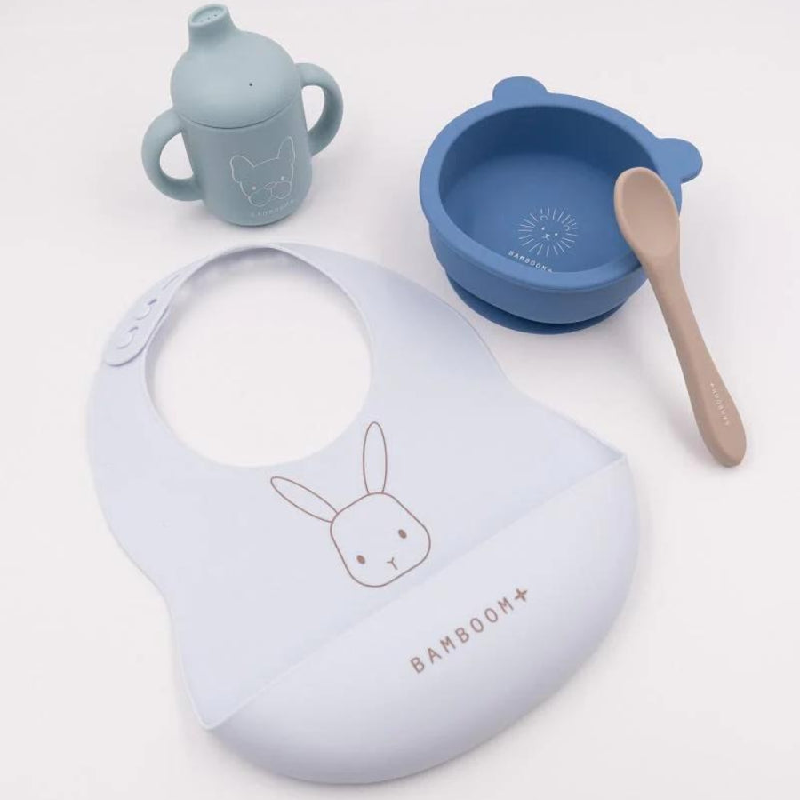 Set Pappa Baby in Silicone Bamboom (bavaglino, scodella, cucchiaio, bicchiere con beccuccio)