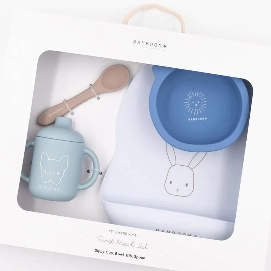 Set Pappa Baby in Silicone Bamboom (bavaglino, scodella, cucchiaio, bicchiere con beccuccio)