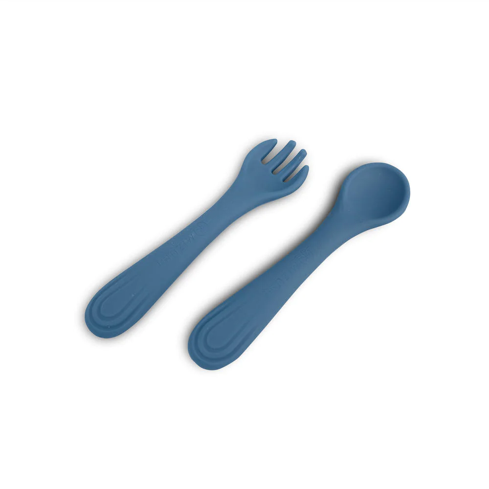 BabyJem Set Posate Bambino: Forchetta E Cucchiaio In Acciaio Inox Con Manici In Plastica, Blu, Lavabili In Lavastoviglie