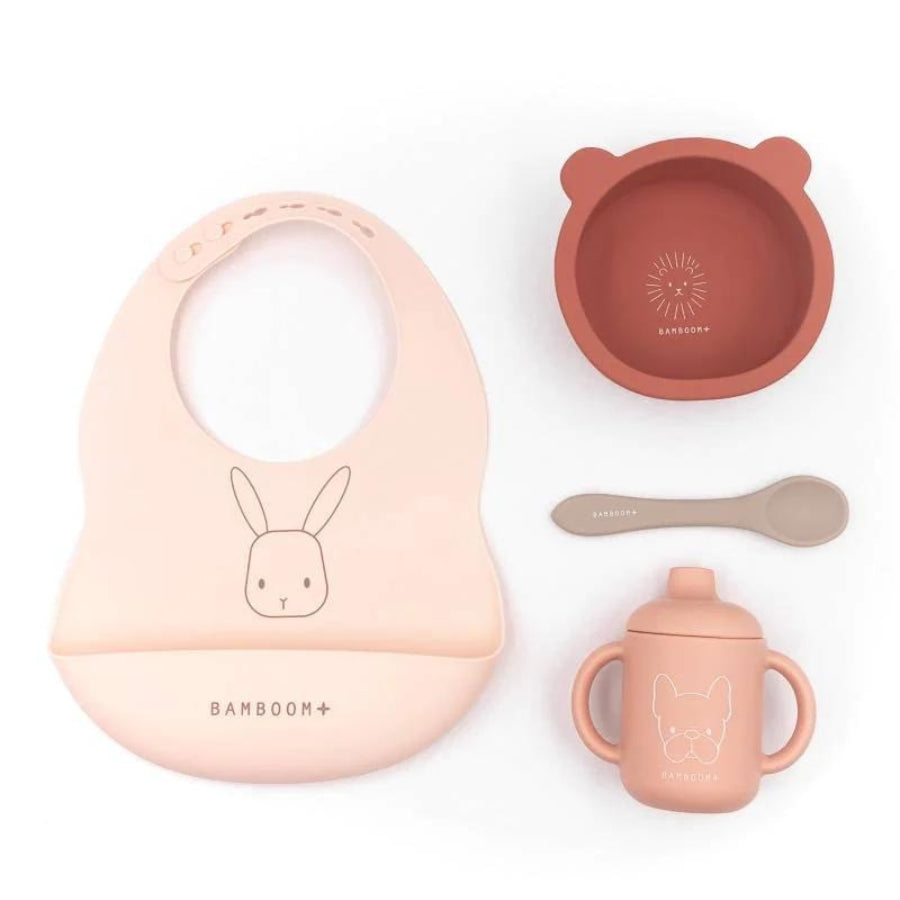 Set Pappa Baby in Silicone Bamboom (bavaglino, scodella, cucchiaio, bicchiere con beccuccio)