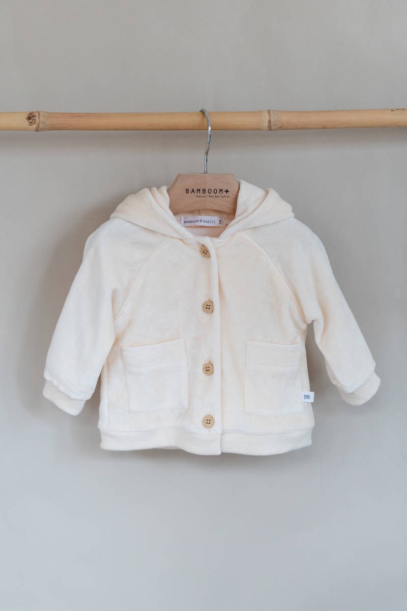 Cardigan con orecchie in velluto avorio Bamboom