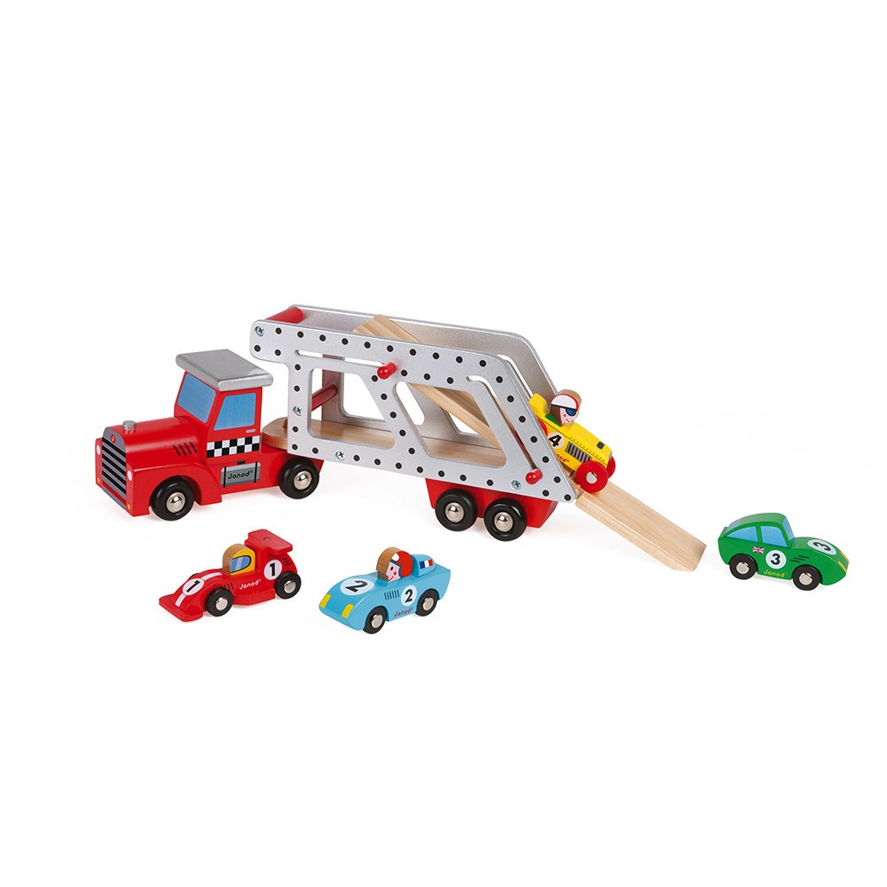 Camion Bisarca con 4 Vetture in legno Janod