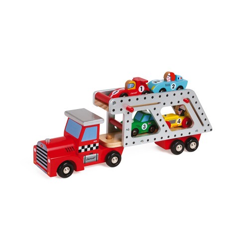 Story Camion Trasportatore con 4 Auto in legno Janod